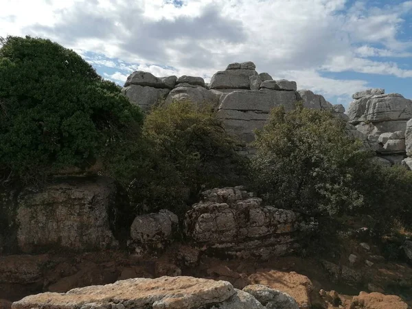 Torcal Antequera Prowincja Malaga Andaluzja Hiszpania Unikalny Kształt Skał Wynika — Zdjęcie stockowe