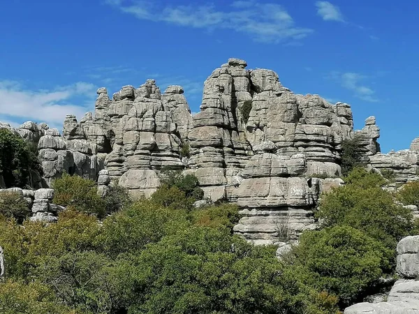 Torcal Antequera Prowincja Malaga Andaluzja Hiszpania Unikalny Kształt Skał Wynika — Zdjęcie stockowe