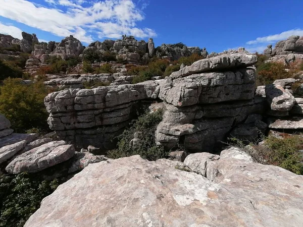 Torcal Antequera Prowincja Malaga Andaluzja Hiszpania Unikalny Kształt Skał Wynika — Zdjęcie stockowe