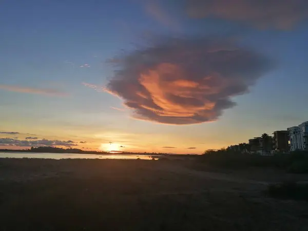 Coucher Soleil Gola Beach Isla Cristina Province Huelva Espagne — Photo