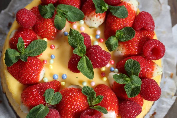 Tarta Queso Con Fresa Frambuesa — Foto de Stock