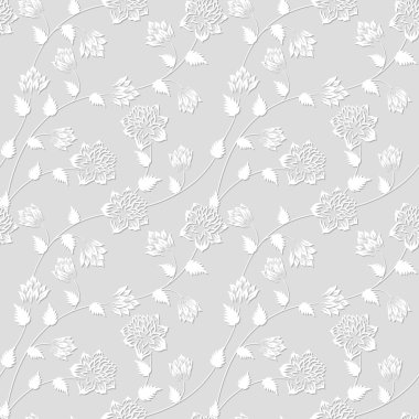 Beyaz renkte çiçek çiçek seamless modeli el ile çizilmiş.