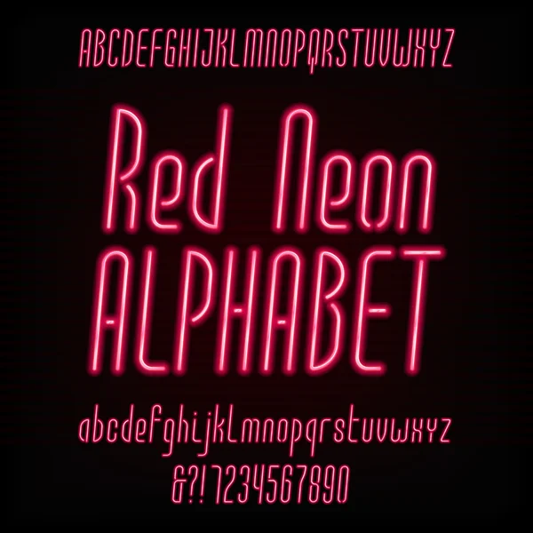 Rode neon lettertype. Moderne schuine alfabet. — Stockvector