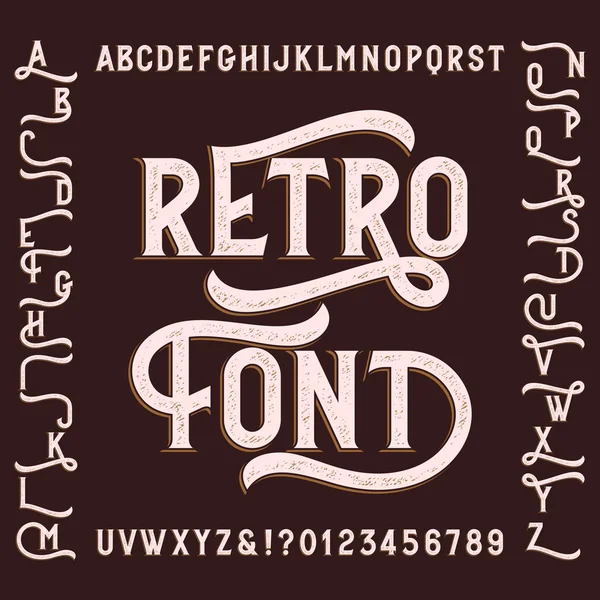 Retro alfabet lettertype met plaatsvervangers. Letters, cijfers en symbolen. — Stockvector