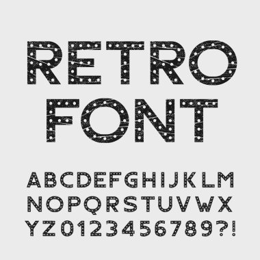 Retro alfabe yazı tipi. Çizik türü harf ve rakam.