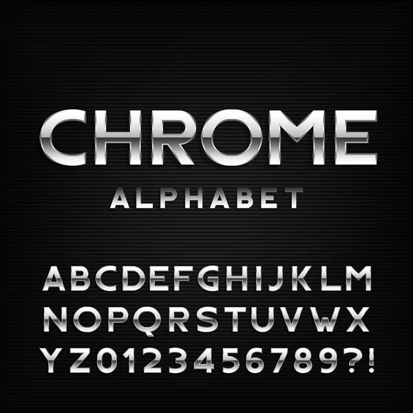 Chrome 字母字体。金属效果斜体字母和数字. — 图库矢量图片