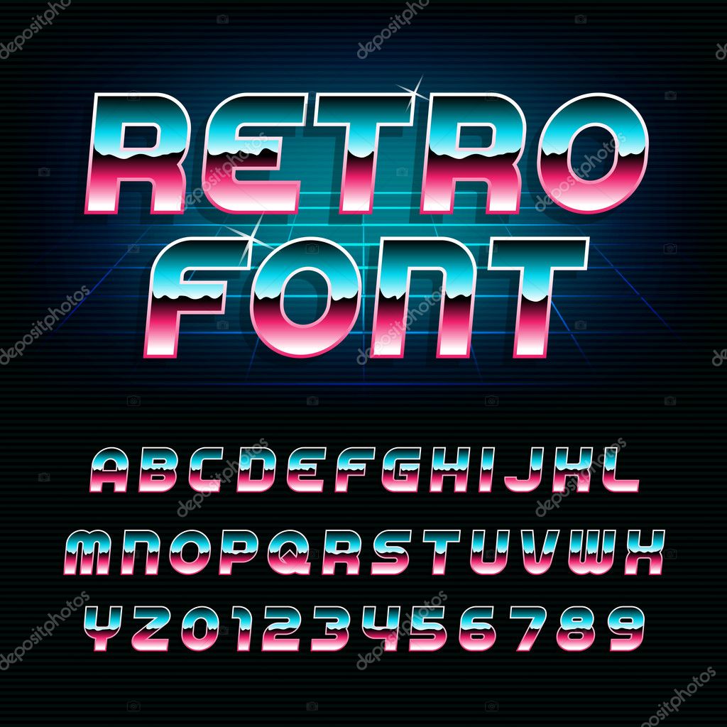Letra de alfabeto retro años 80. Números y las letras ...