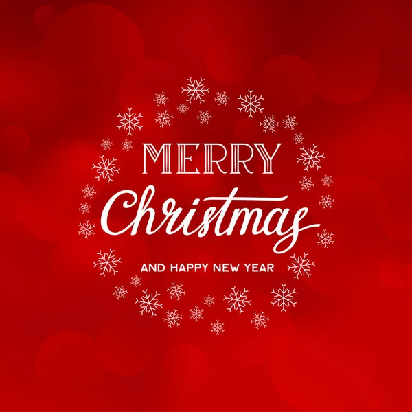 Merry Christmas and Happy New Year text on the red background with snowflakes. - Stok Vektor