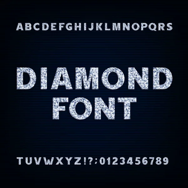 Diamond alphabet font. Brilliant letters symbols and numbers. — Stock Vector