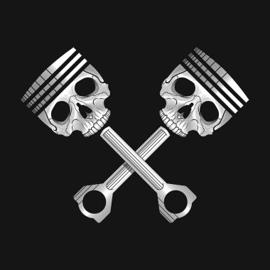 Crossed car engine pistons with skulls clipart