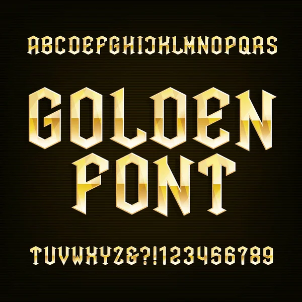 Golden Antique alphabet vector font. Metallic effect type letters symbols and numbers. — Stock Vector