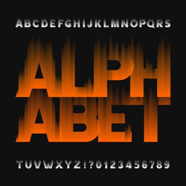 Soyut alev alfabesi yazı tipi. Harf ve rakam karanlık bir arka plan üzerine yazın.
