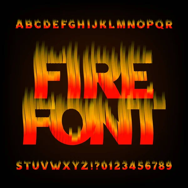Soyut yangın alfabe yazı tipi. Alev etkisi harfler ve sayılar karanlık bir arka plan üzerinde.