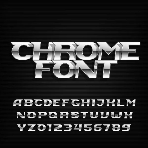 Fuente de alfabeto Chrome. Efecto metálico letras y números itálicos . — Vector de stock