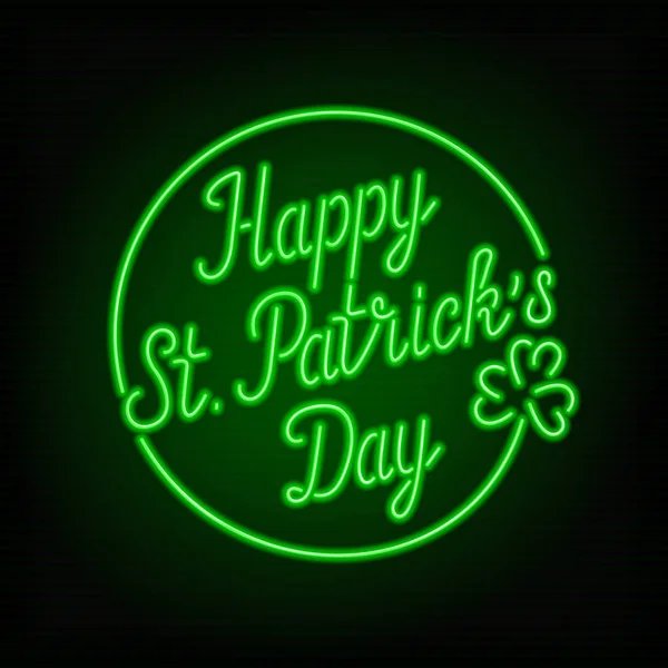 Izzó neon sign - boldog St. Patrick's Day szöveg — Stock Vector