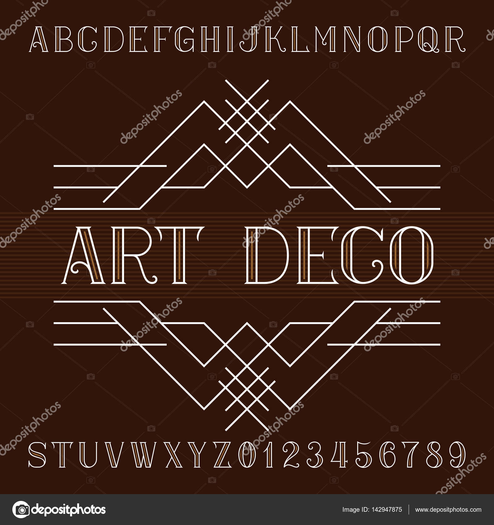 Art deco alphabet vector font in outline style. Serif type letters and