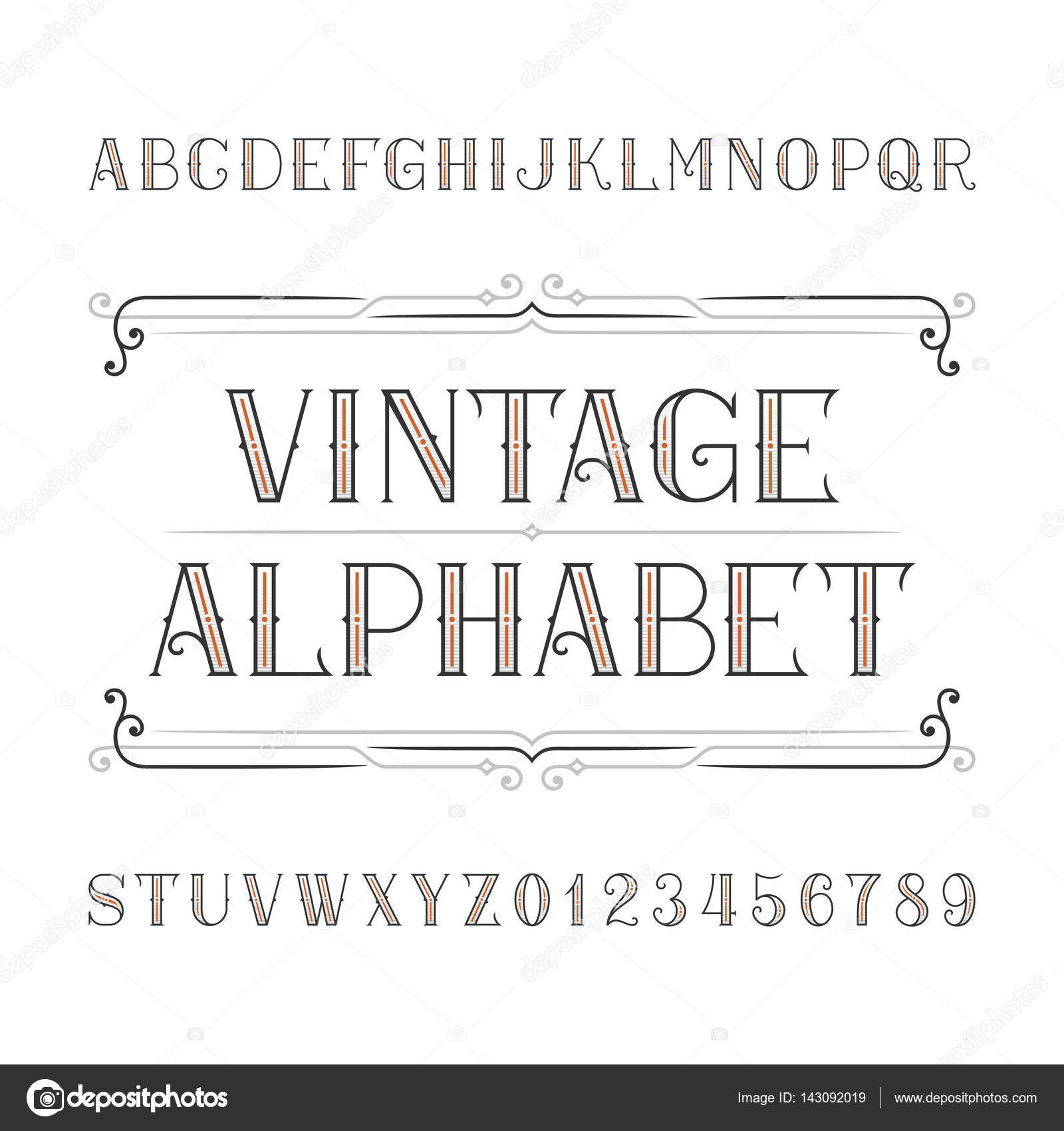 Download Vintage alphabet vector font in outline style. — Stock Vector © Epifantsev #143092019