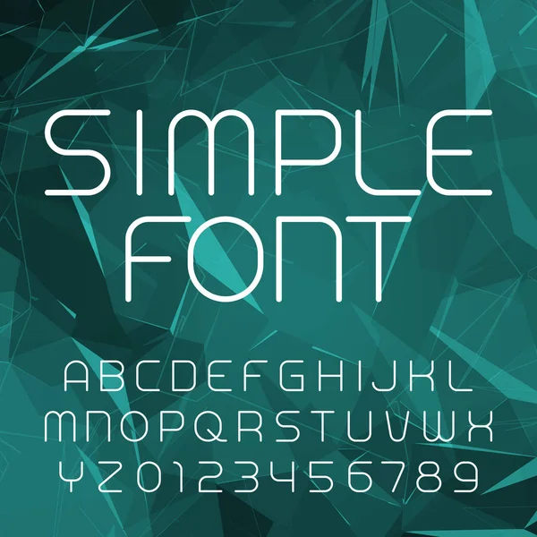 Einfache Alphabet-Vektorschrift im Umrissstil. dünne Buchstaben und Zahlen auf einem polygonalen Hintergrund. — Stockvektor