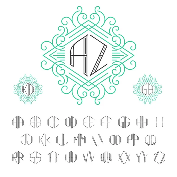 Two letters monogram template in outline style. Set of letters from A to Z. — Stock Vector