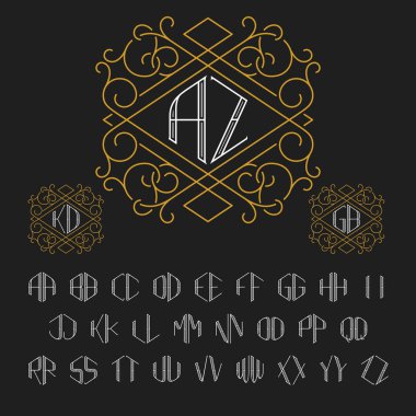 İki harf monogram anahat tarzı için şablon. Set vektör harflerin A'dan Z'ye.