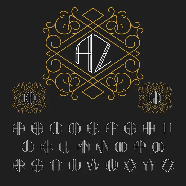 แม่แบบสําหรับตัวอักษรสองตัวอักษร monogram ในสไตล์บรรทัด ชุดตัวอักษรเวกเตอร์จาก A ถึง Z . — ภาพเวกเตอร์สต็อก