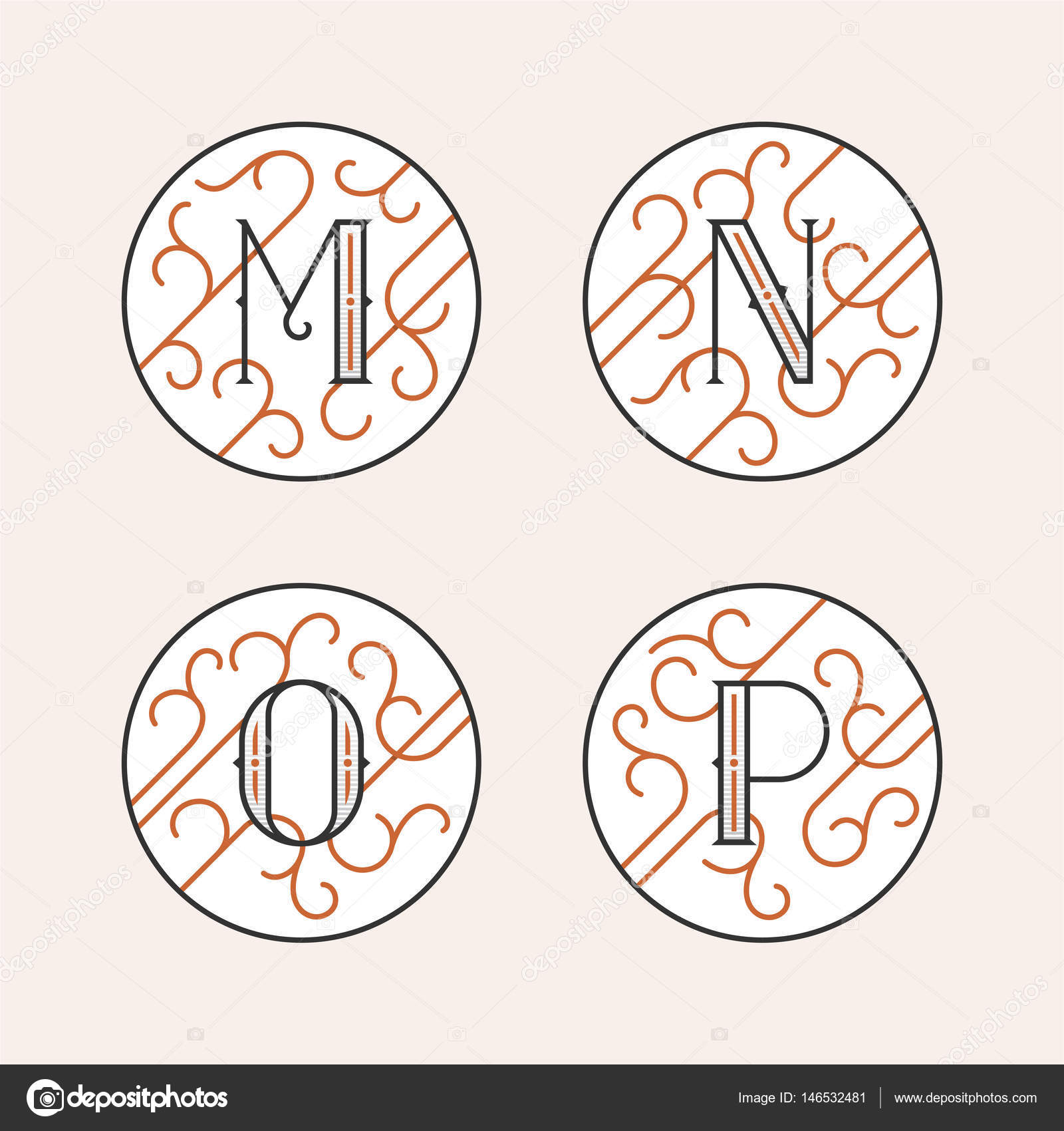 Decorative Initial Letters M N O P Stock Vector
