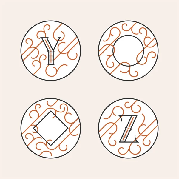 Lettres initiales décoratives Y, Z et cadres . — Image vectorielle