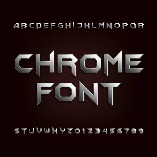 Chrome alfabet czcionki. Metaliczny efekt liter i cyfr. — Wektor stockowy