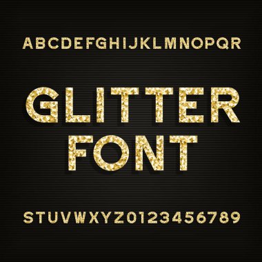 Altın glitter alfabe yazı tipi. Türü harf ve rakam.