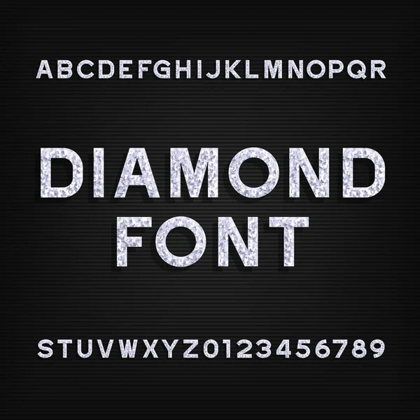 Diamond alphabet font. Brilliant letters and numbers. — Stock Vector
