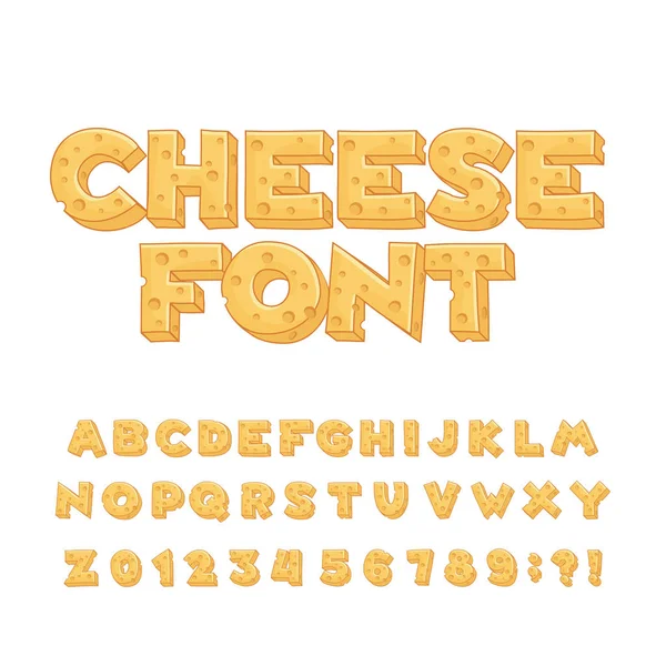 Zeichentrickkäse-Alphabet-Schrift. Buchstaben, Zahlen, Symbole eintippen. — Stockvektor