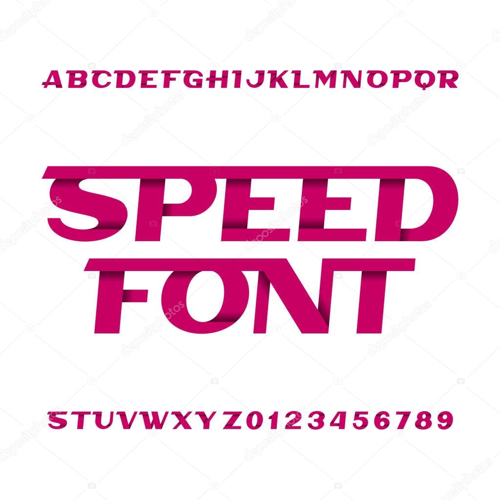 Speed alphabet font. Oblique type letters and numbers