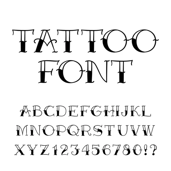 Τατουάζ γραμματοσειρά. Αλφάβητο vintage στυλ. Γράμματα και αριθμοί. — Διανυσματικό Αρχείο