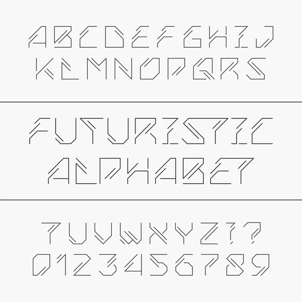 Futuristic alphabet typeface. Outline type letters and numbers. — Stock Vector