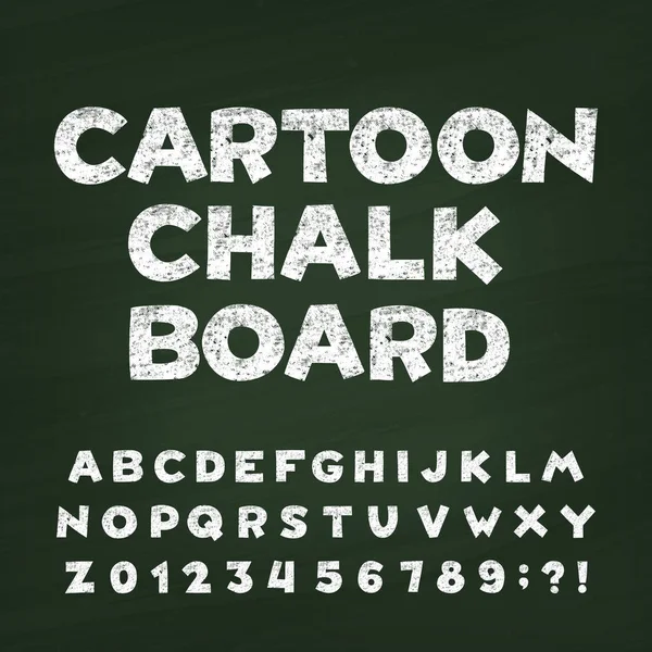 Cartoon chalk board alfabeto fonte. Letras, números e símbolos desenhados à mão . — Vetor de Stock