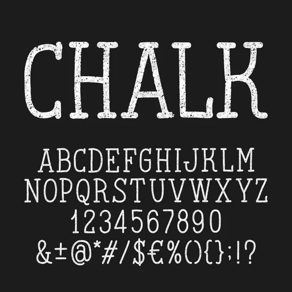 Retro chalk board alphabet font. Letters and numbers and symbols. — Stock Vector