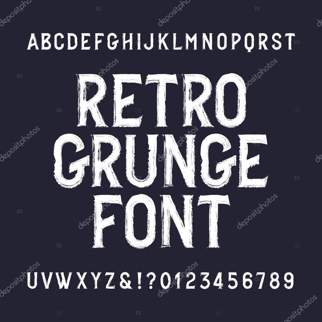 Retro grunge alphabet font. Distressed letters and numbers.