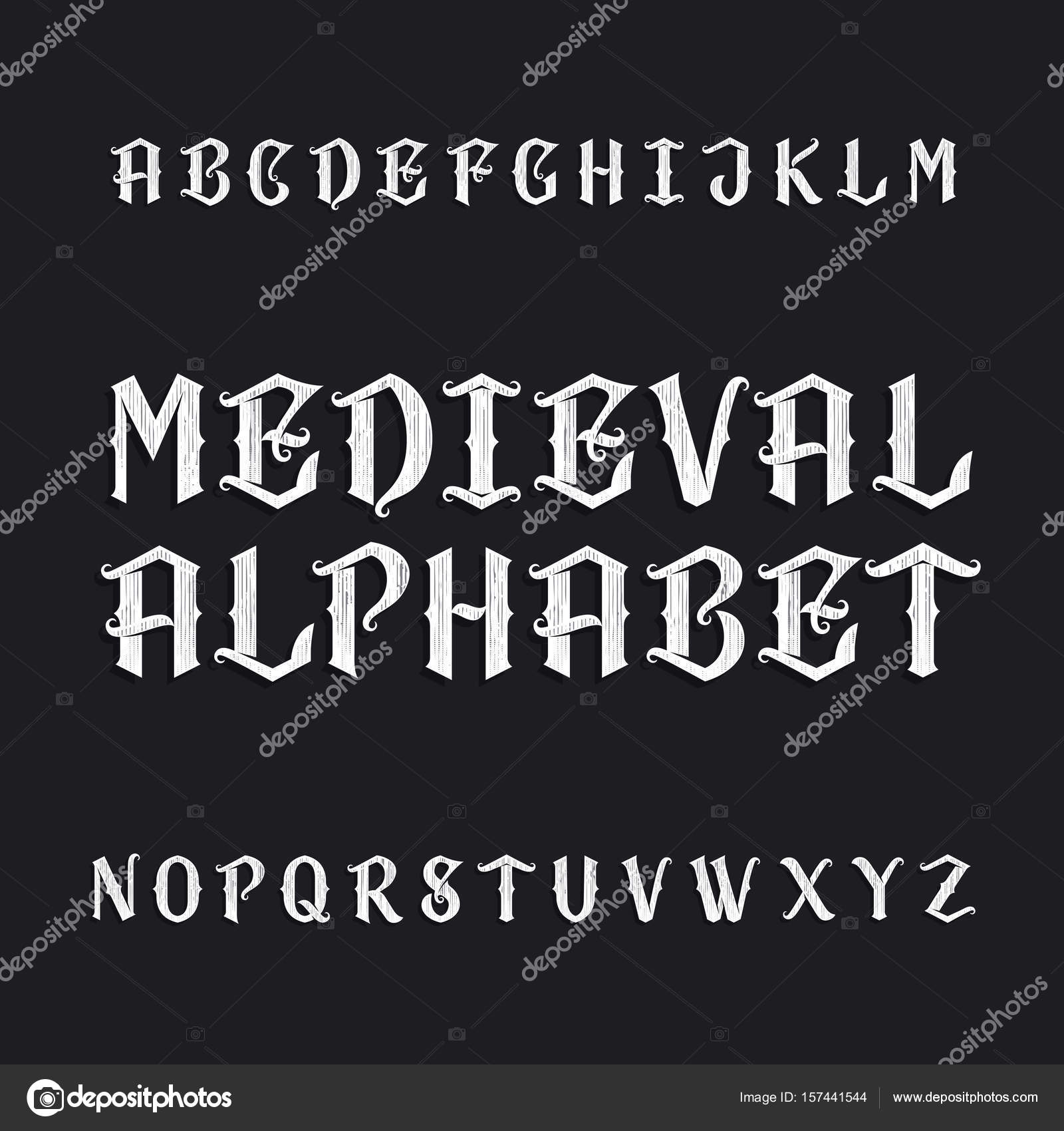 Image vectorielle Vieille police de vecteur alphabet médiéval par  ©Epifantsev - 157441544, image size:963x1024