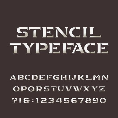 Şablon alfabe. Retro alfabe vektörel yazı tipi. Harf ve rakam.