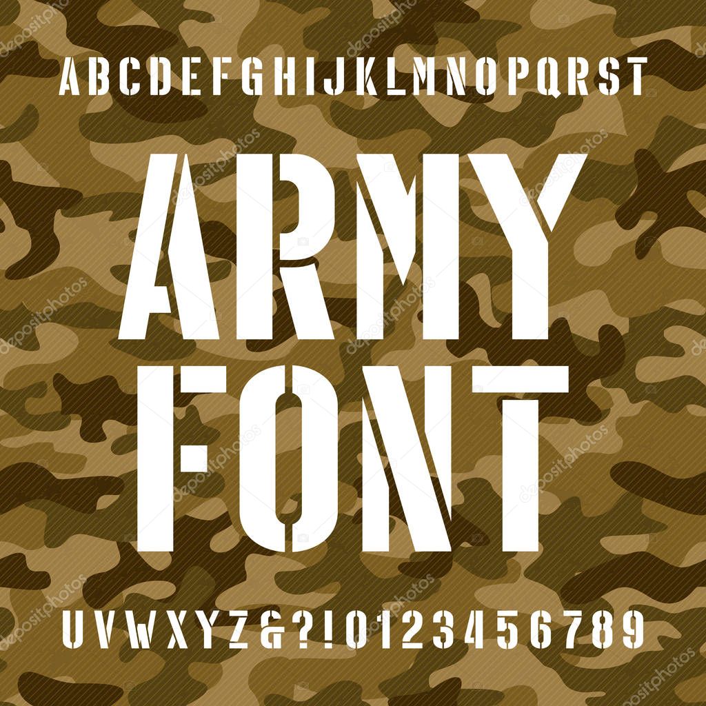 army stencil alphabet font type letters and numbers on