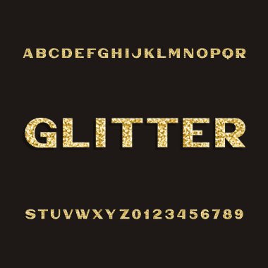 Altın glitter alfabe yazı tipi. Türü harf ve rakam.