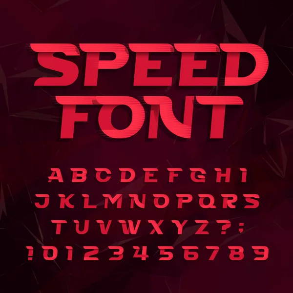 Futuristische Alphabet-Vektorschrift. Speed-Effekt geben Buchstaben und Zahlen auf abstraktem Hintergrund ein. — Stockvektor