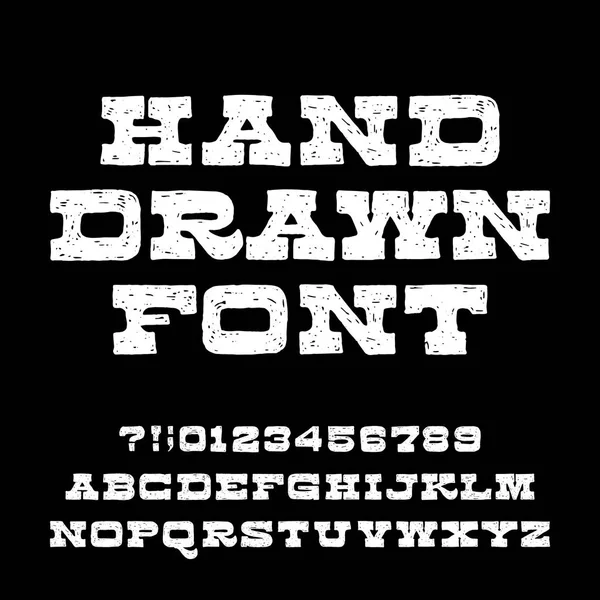 Elle çizilmiş alfabe yazı tipi. Sıkıntılı vintage harf ve rakam siyah bir zemin üzerine.