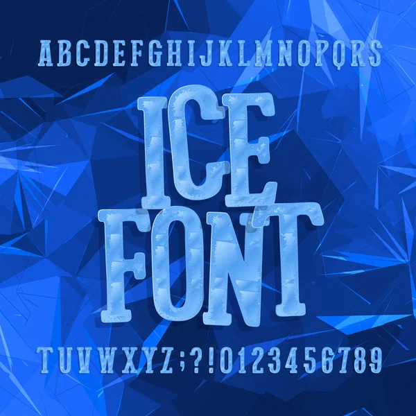 Ice typeface. Alphabet font. Letters and numbers. Abstract blue background. — Stock Vector