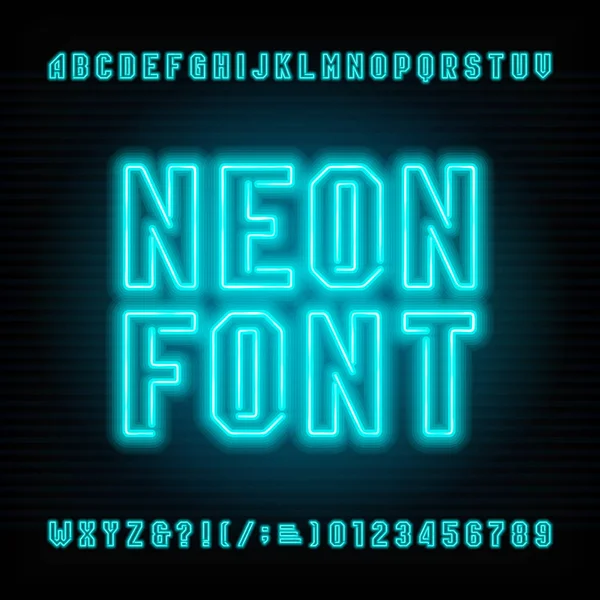 Neonowe rurki alfabet czcionki. Neon kolor typ liter i cyfr. — Wektor stockowy