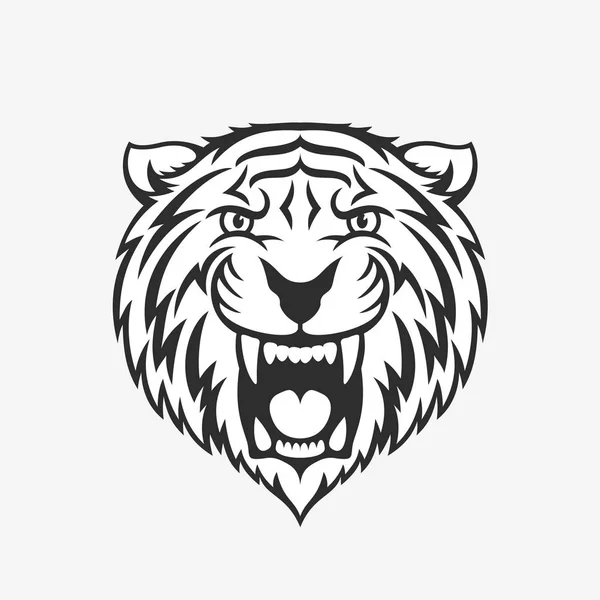 Tiger head logo emblem or icon in one color. — Stock Vector
