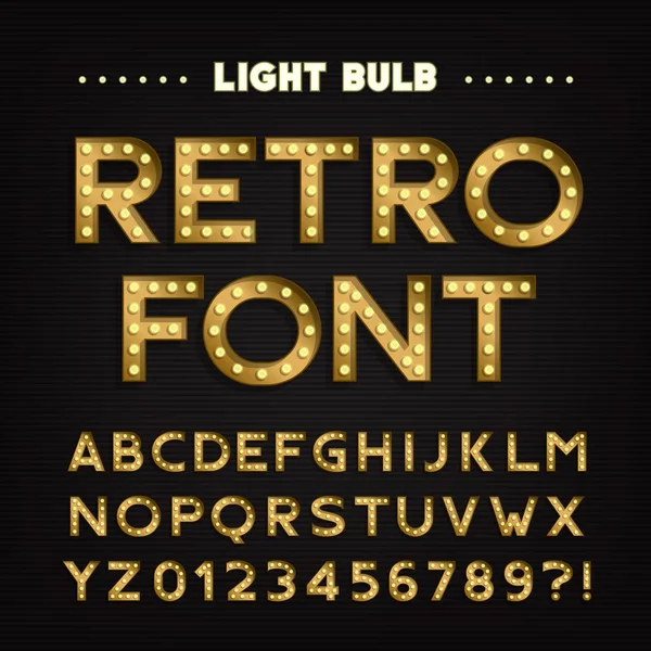 Retro bord alfabet. Vintage lamp type letters en cijfers. Uithangbord lettertype. — Stockvector