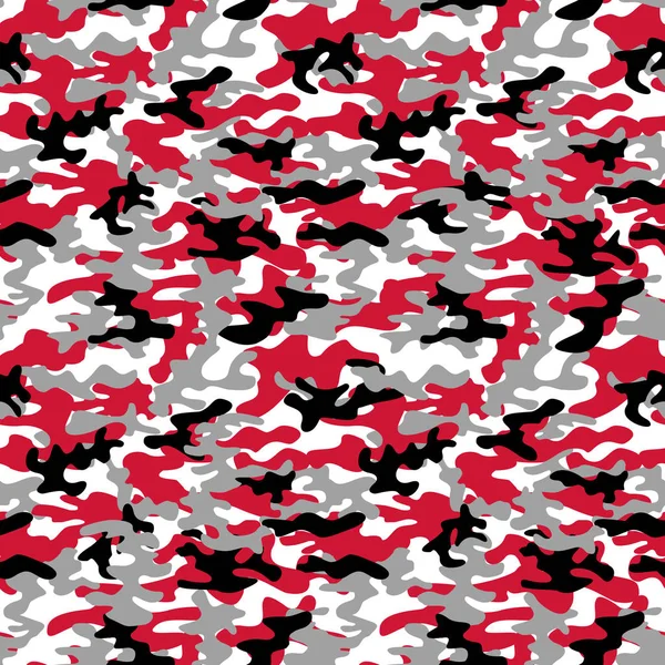 Απρόσκοπτη Στρατιωτική καμουφλάζ μοτίβο. Καμουφλάζ σε κόκκινο, μαύρο και λευκό. — Διανυσματικό Αρχείο