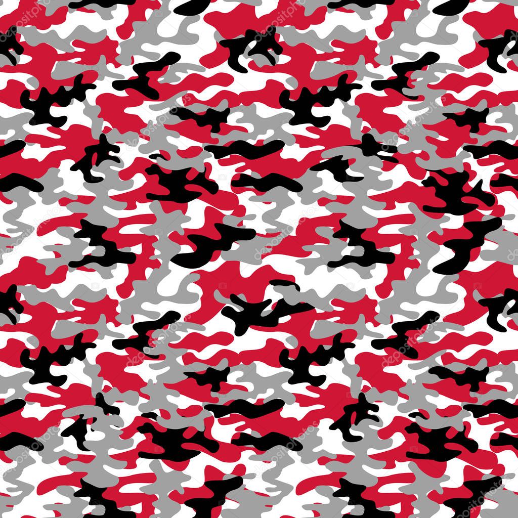 Military camo seamless pattern. Camouflage in red, black and white.