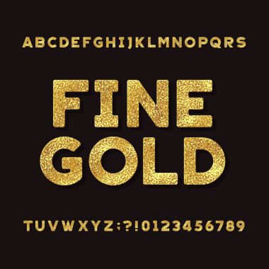 Altın alfabe yazı tipi. Metalik etkisi parlak harfler ve sayılar.